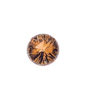 [CTRD17RGRD] 18Kt Rose Gold Ring With A 17mm Round Citrine And (40) Round Diamonds Weighing 0.30cttw