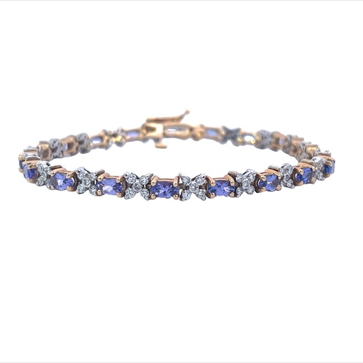 [M8431] 14Kt Two Toned Tennis Bracelet With 19 Oval Tanzanites Weighing 4.65ct And 95 Round Diamonds Weighing 1.85ct