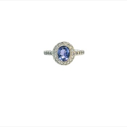 [M3510] 14Kt White Gold Ring With And Oval Tanzanite Weighing 1.00ct And 28 Round Diamonds Weighing 0.50ct
