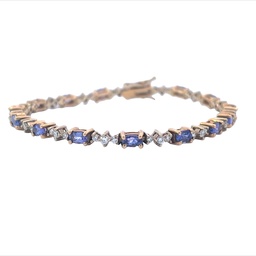 [M8413] 14Kt Yellow Gold Tennis Bracelet With 15 Oval Tanzanites Weighing 3.70ct And 42 Round Diamonds Weighing 1.20ct
