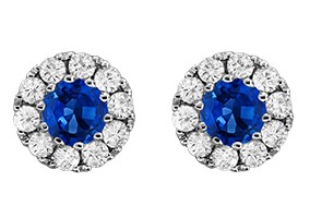 [E6651-S] 18Kt White Gold Halo Studs With (2) Round Sapphires Weighing 0.60ct And (20) Round Diamonds Weighing 0.40ct