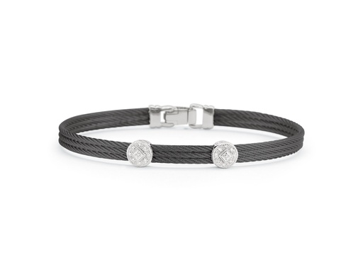 [04-52-0822-11] ​Diamond Black Nautical Cable Two Circle Station Bracelet 0.09cttw