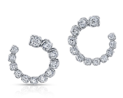 [AER11087BT-WQJ00] 18Kt White Gold Swirl Hoops With (24) Round Diamonds Weighing 2.00cttw