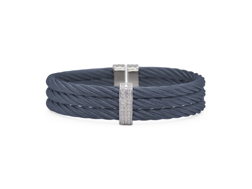 [04-28-3151-11] 18Kt White Gold Blueberry Three Row Twisted Nautical Cable Cuff Bracelet With (22) Round Diamonds Weighing 0.18cttw