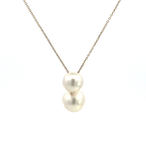 [PN31AY] 14Kt Yellow Gold 10-12mm Double Pearl Necklace 18"
