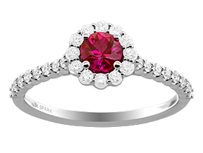[R6682-R] 18Kt White Gold Halo Style Ring With A Round Ruby Weighing 0.45ct And (28) Round Diamonds Weighing 0.36ct