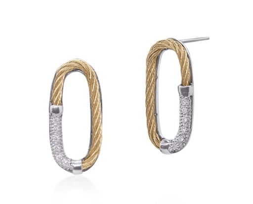 [03-37-0810-11] 18Kt White Gold Yellow Nautical Cable Oval Earrings With (12) Round Diamonds Weighing 0.06cttw