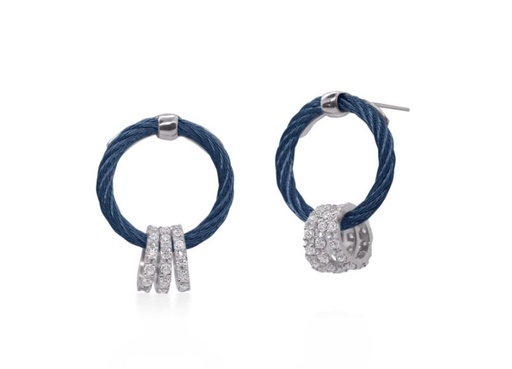 [03-28-5335-11] 18Kt White Gold Blueberry Nautical Cable Three Dangle Drop Earrings With (78) Round Diamonds Weighing 0.36cttw