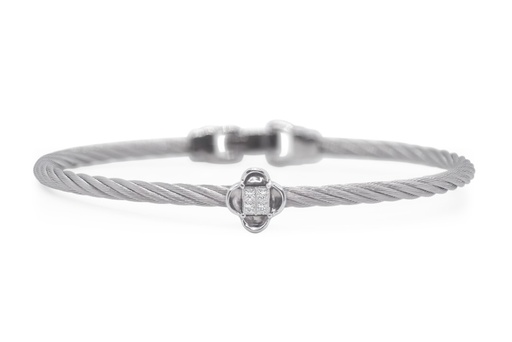 [04-32-7012-11] 18Kt White Gold Grey Nautical Cable Bracelet With (4) Princess Cut Diamonds Weighing 0.13cttw