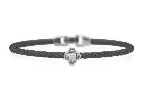 [04-52-7012-11] 18Kt White Gold Black Nautical Cable Bracelet With (4) Princess Cut Diamonds Weighing 0.13cttw