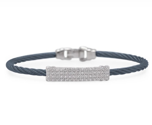 [04-28-4054-11] 18Kt White Gold Blueberry Nautical Cable Bar Bracelet With (60) Round Diamonds Weighing 0.30cttw