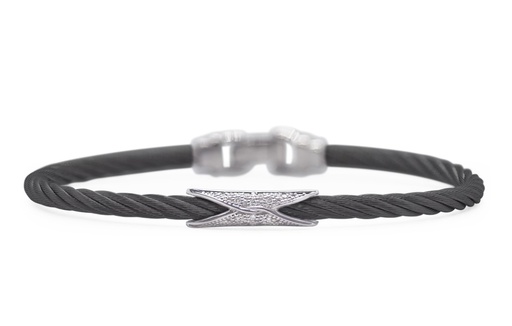 [04-52-3074-11] 18Kt White Gold Black Nautical Cable Bracelet With Round Diamonds Weighing 0.07cttw