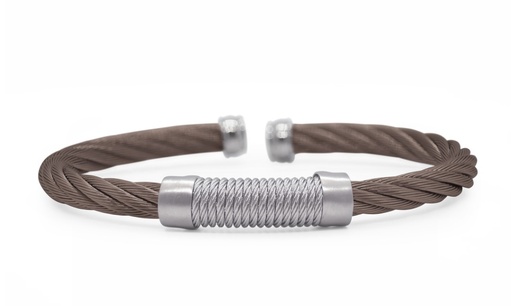 [04-87-0061-00] Stainless Steel Chocolate And Grey Nautical Cable Men's Bracelet Sz7