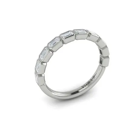 [VW50914-WG] 14Kt White Gold Bezel Half Eternity Band With (10) Emerald Cut Diamonds Weighing 0.87cttw