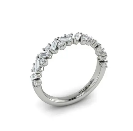 [VW50947-WG] 14Kt White Gold Stackable Band With (11) Round And (10) Baguette Diamonds Weighing 0.62cttw