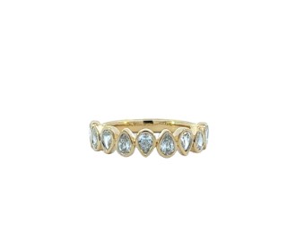 [7259-13] 18Kt Yellow Gold Alternating Bezel Set Ring With (9) Pear Shaped Diamonds Weighing 0.81ct