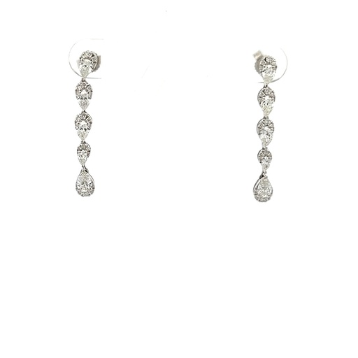 [SH23160] 14Kt White Gold Dangle Earrings With (10) Pear And (50) Round Diamonds Weighing 1.19cttw