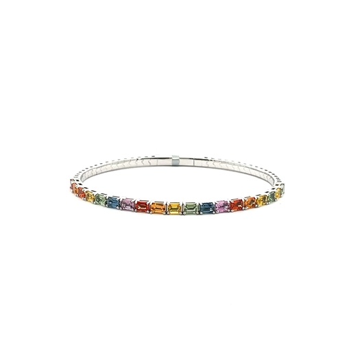 [BC367MS] 14Kt White Gold Flex Bangle With (19) Emerald Cut Rainbow Sapphires Weighing 4.70cttw