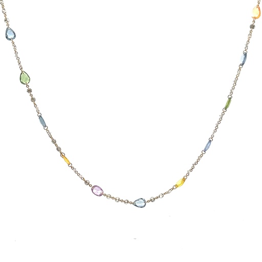 [20251] 18Kt Yellow Gold Diamond By The Inch Necklace With (66) Round Diamonds Weighing 4.64ct And (21) Mixed Shape Rainbow Sapphires Weighing 13.29ct