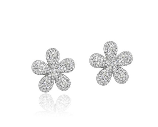 [E2602DY] 14Kt Yellow Gold Large Flower Studs With (242) Round Diamonds Weighing 1.24cttw