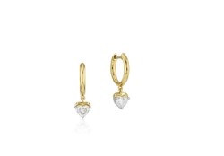 [E0046DPTY] 18Kt Yellow Gold And Platinum Dangle Hoops With (2) Heart Shaped Diamonds Weighing 0.65cttw