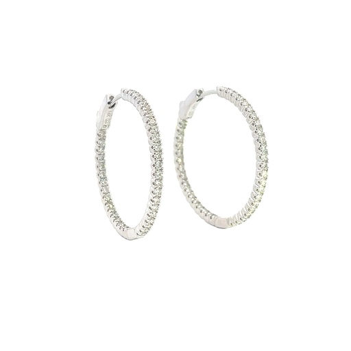 [EDD7103_RD-305] 14Kt White Gold In/Out Hoops With (78) Round Diamonds Weighing 1.42cttw