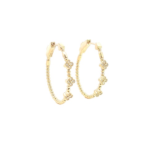 [EDD6724-310] 14Kt Yellow Gold Clover Cluster Hoops With (24) Round Diamonds Weighing 0.27cttw
