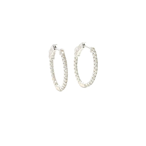 [EDD6477_OV-710] 14Kt White Gold In/Out Hoops With (42) Round Diamonds Weighing 0.90cttw