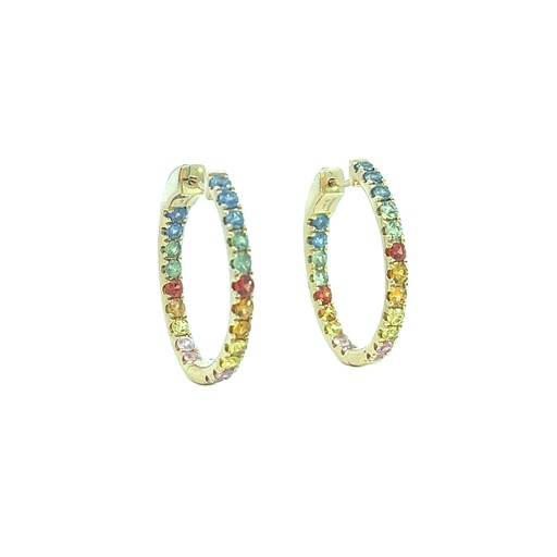 [ED0460B-301] 14Kt Yellow Gold In/Out Hoops With (42) Rainbow Sapphires Weighing 3.27cttw