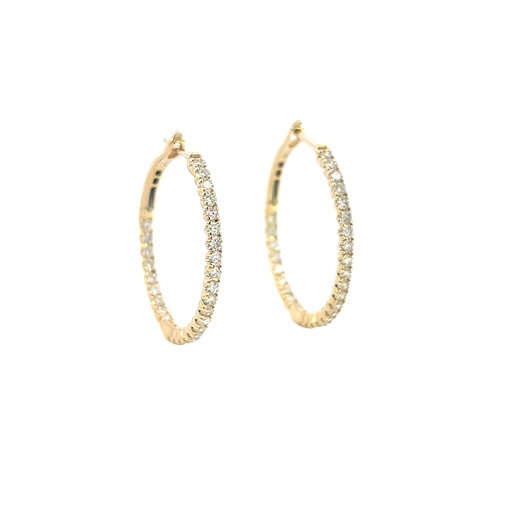 [EDD6690_1.30-30] 14Kt Yellow Gold In/Out Hoops With (56) Round Diamonds Weighing 1.32cttw