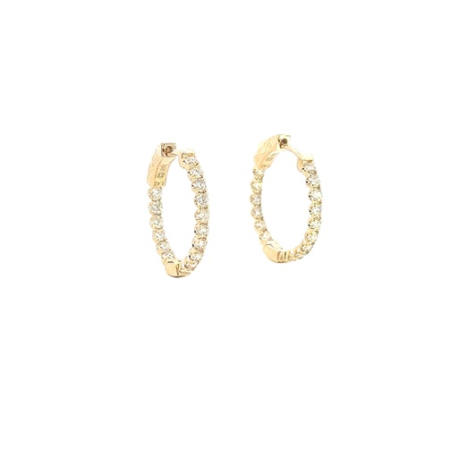 [EDD6478_RD-452] 14Kt Yellow Gold In/Out Hoops With (32) Round Diamonds Weighing 1.46cttw