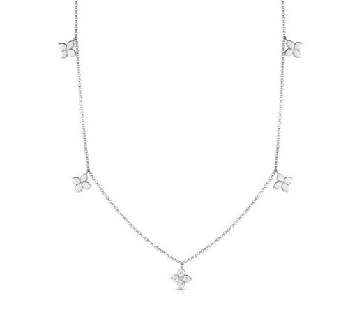 [7773657AW17X] 18Kt White Gold Love By The Inch Necklace 0.08cttw