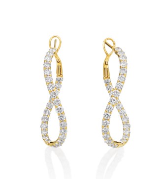 [17196] 18Kt Yellow Gold In/Out Hoops With (58) Round Diamonds Weighing 2.07cttw