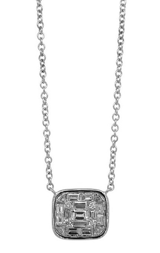 [21615] 18Kt White Gold Necklace With Round, Baguette, And Trillion Cut Diamonds Weighing 0.74cttw
