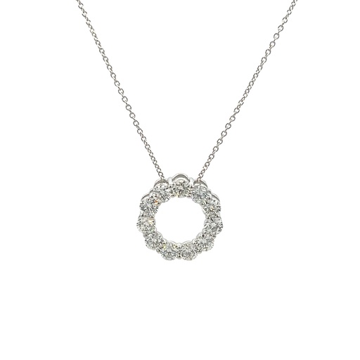 [P019-200-11-W] 14Kt White Gold Circle Of Life Necklace With (11) Round Diamonds Weighing 2.03cttw
