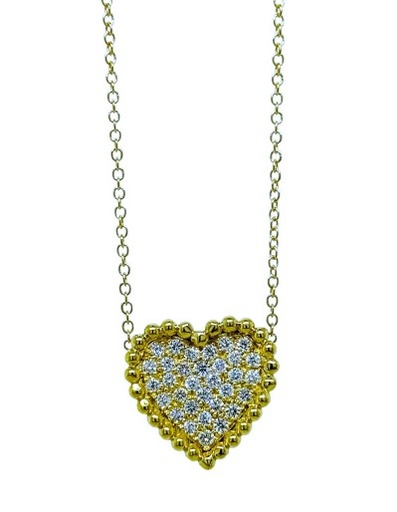 [22576] 18Kt Yellow Gold Heart Necklace With (32) Round Diamonds Weighing 0.50cttw