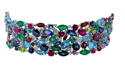 [22874] 18Kt White Gold Mixed Gemtstone And Diamond Bracelet Weighing 57.09cttw