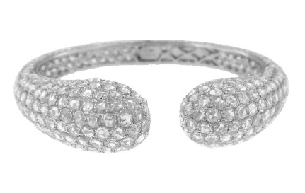 [22351] 18Kt White Gold Hinged Bangle With (452) Rose Cut Diamonds Weighing 19.67cttw
