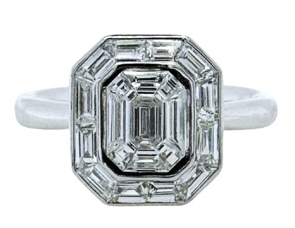 [22694] 18Kt White Gold Ring With (21) Custom Cut Step Cut Diamonds Weighing 1.33cttw