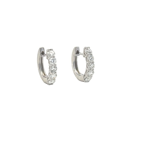[M0310] 14Kt White Gold Hoops With (10) Round Diamonds Weighing 1.22cttw
