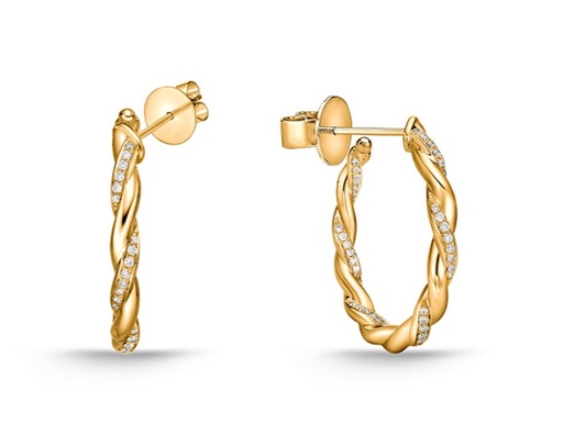 [CHHO27624248Y72000] 18Kt Yellow Gold Small Twisted Hoops With (84) Round Diamonds Weighing 0.22cttw