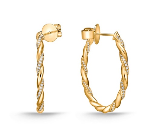 [CHHO27735358Y72000] 18Kt Yellow Gold Twisted Hoops With (122) Round Diamonds Weighing 0.43cttw