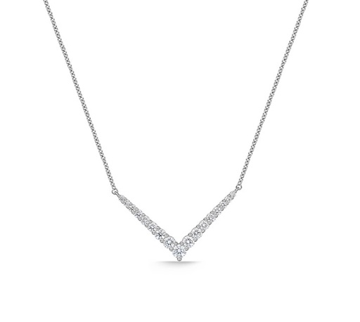 [CNUB15718008W72000] 18Kt White Gold Identity Small V Necklace With (17) Round Diamonds Weighing 0.94cttw