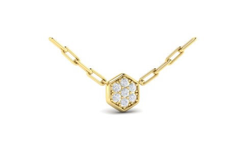 [VN60284] 14Kt Yellow Gold Serafina Honeycomb Pendant Necklace With (7) Round Diamonds Weighing 0.27cttw