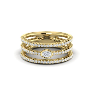 [VR60143] 14Kt Yellow Gold Sofia Three Row Band With (1) Oval Diamond And (80) Round Diamonds Weighing 0.67cttw