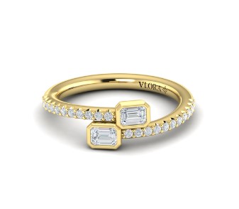[VR60672] 14Kt Yellow Gold Sofia Wrap Ring With (2) Baguette Diamonds And (22) Round Diamonds Weighing 0.56cttw