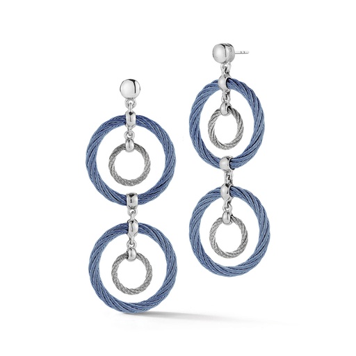 [03-62-S021-00] 18Kt White Gold Island Blue And Grey Nautical Cable Double Drop Earrings