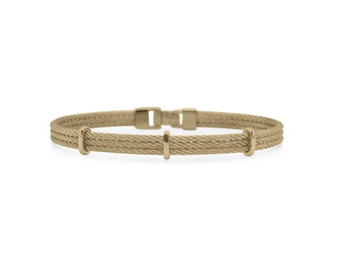 [04-17-3430-00] Stainless Steel Yellow Nautical Cable Three Bar Men's Bracelet