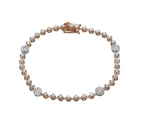 [LB2251] 18Kt White Gold Four Cluster Link Diamond Tennis Bracelet 1.96cttw