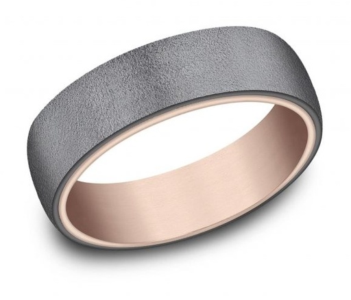 [RIRCF9665034TA14KR10.5] 18Kt Rose Gold And Tantalum 6.5mm Wire Brush Finish Band Sz10.75